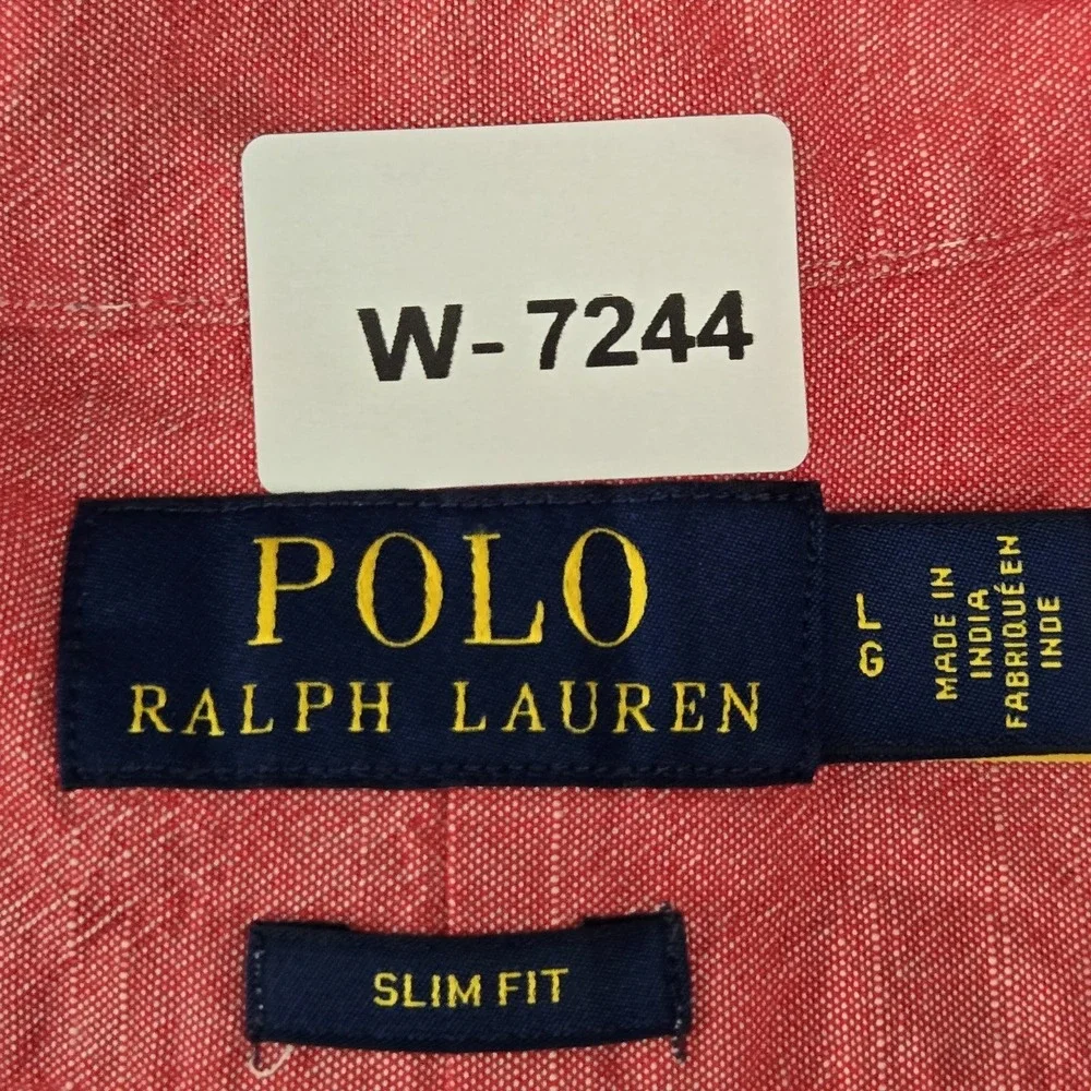 Polo Ralph Lauren Men Button Up Shirt L Red Embroidered Slim Short Sleeve